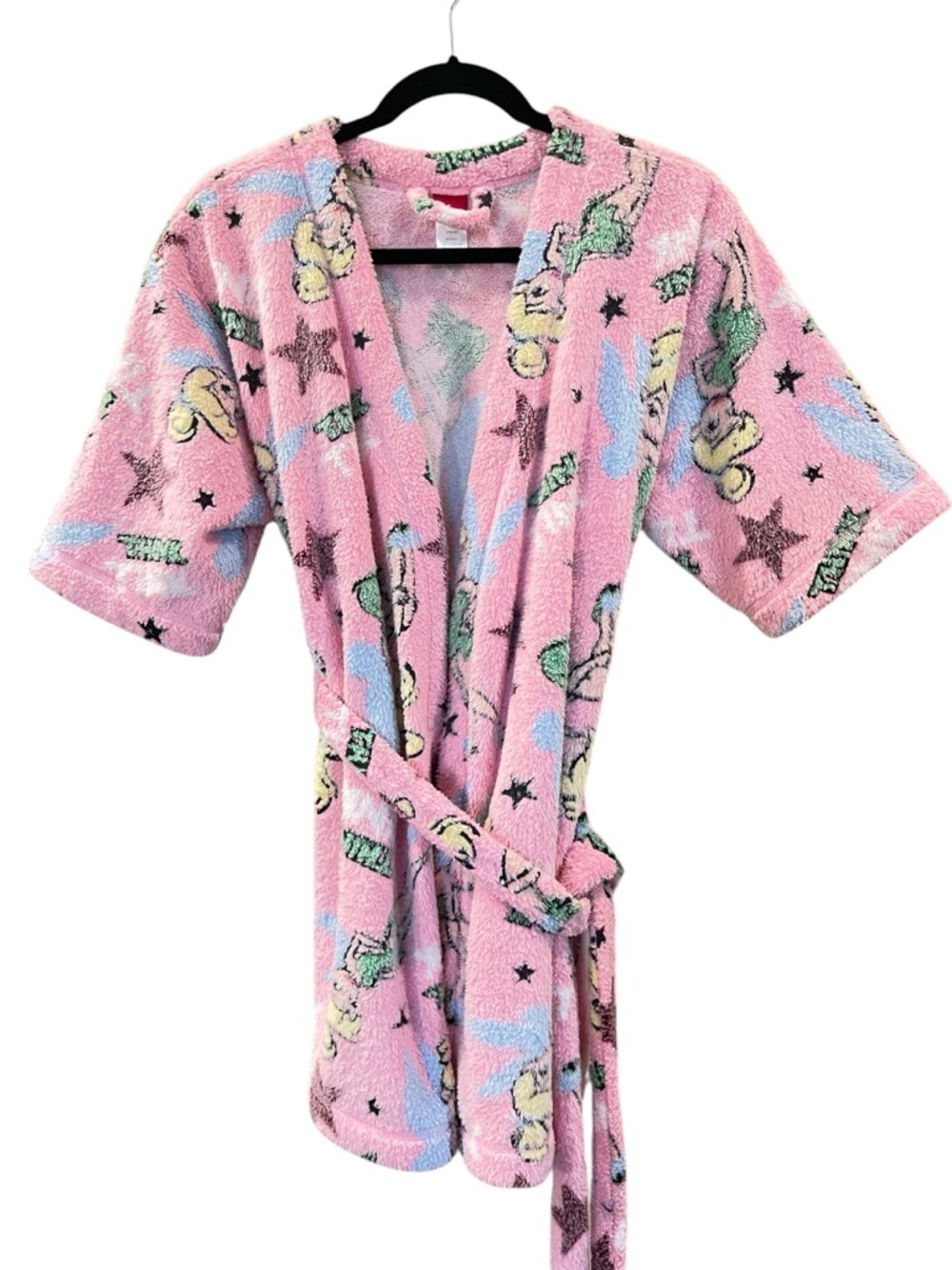 Disney Girls Tinkerbell Soft Plush Robe Pink Print Size: Medium